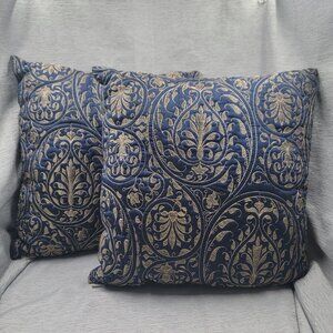 Navy Blue and Gold Accent Pillow - Set of 2
